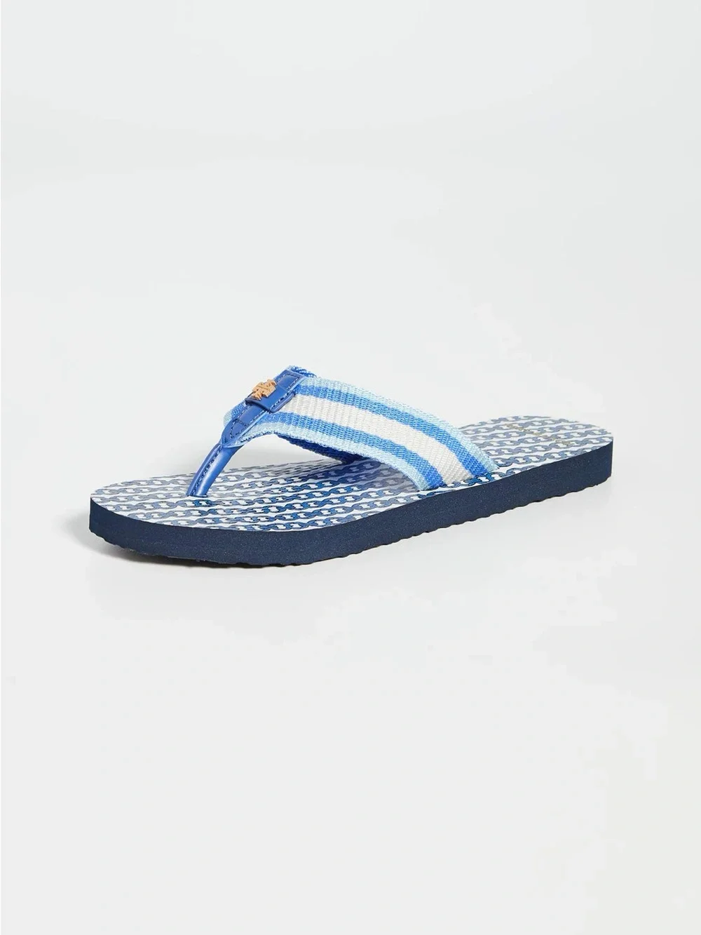 Tory Burch Gemini Link Stripe Fabric Flip Flop Blue White Size 8